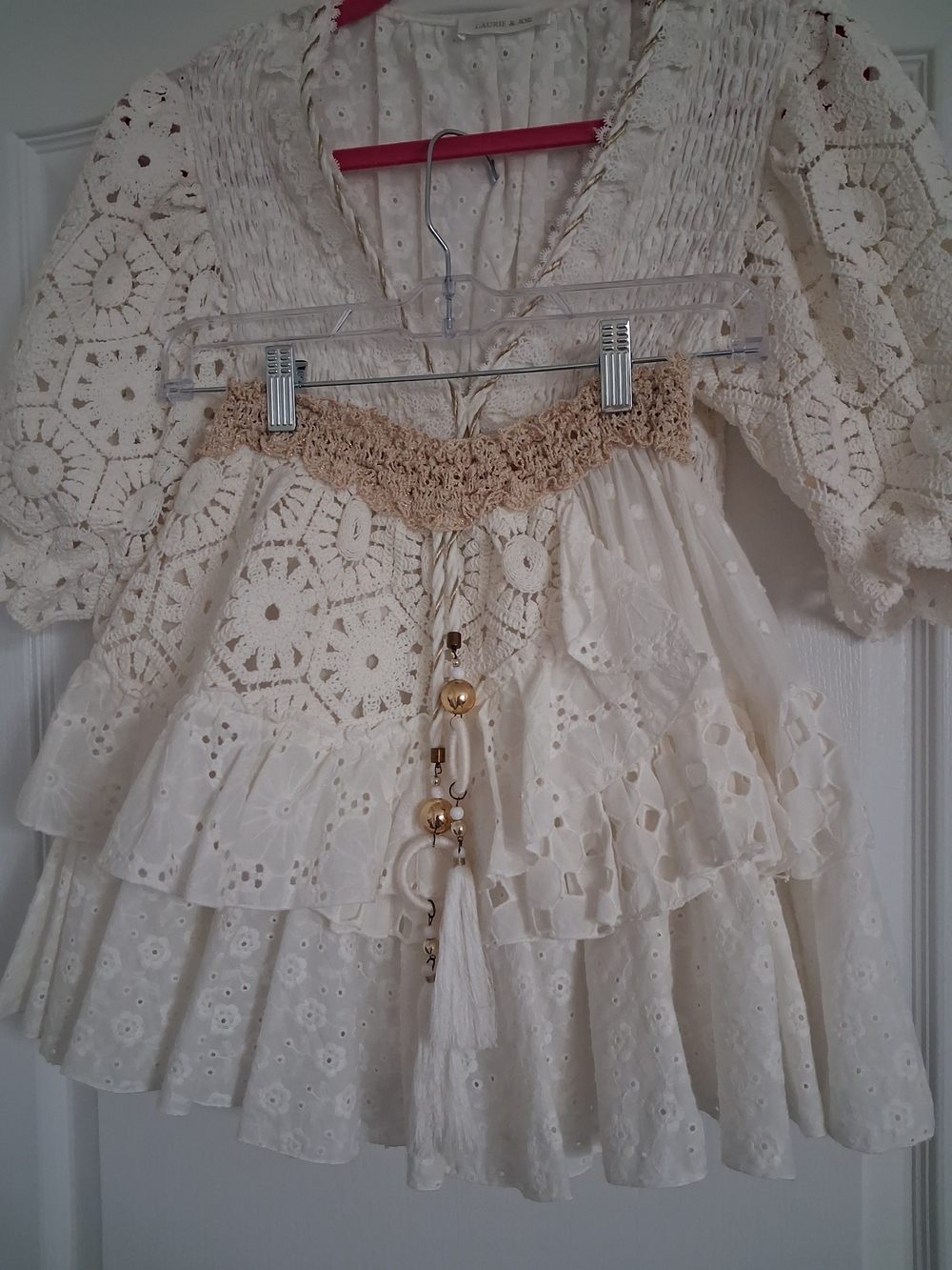 Eyelet Crochet Ivory Peplum Skirt, Size S